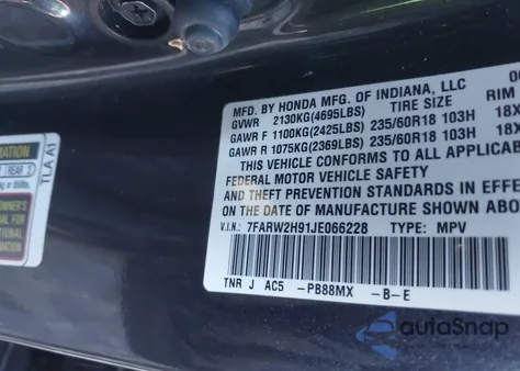 2018 Honda Cr-V Touring from USA, damaged, VIN 7FARW2H91JE066228
